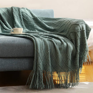 Rhombus Diamond Knit Throw: Eucalyptus