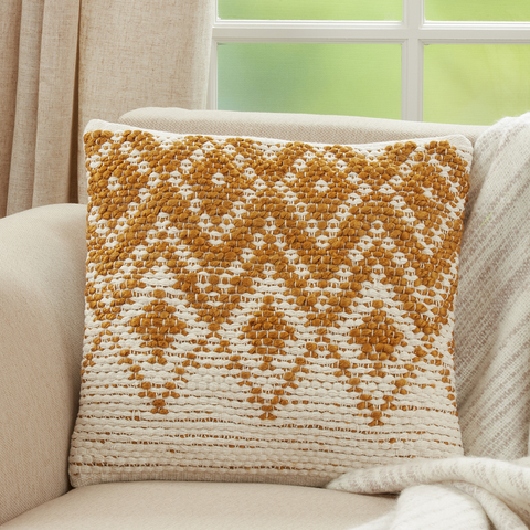 Gold & White Diamond Woven Cotton-Jute 18" Throw Pillow: Cover Only