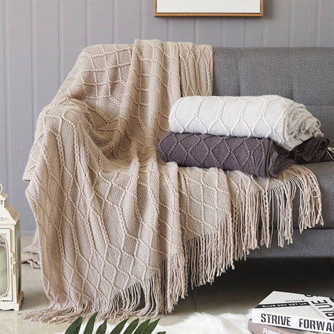 Rhombus Diamond Knit Throw: Khaki