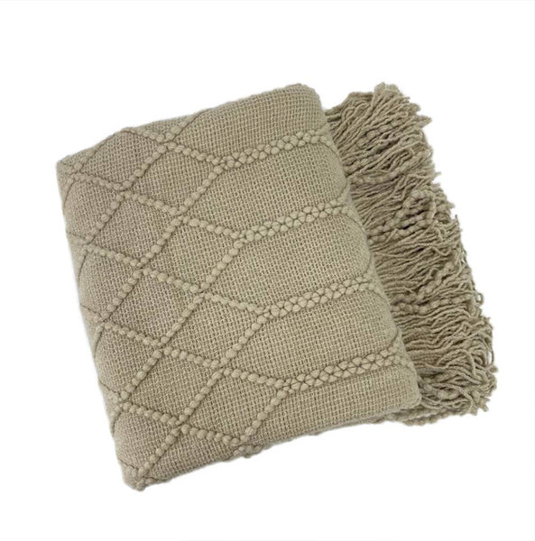 Rhombus Diamond Knit Throw: Khaki