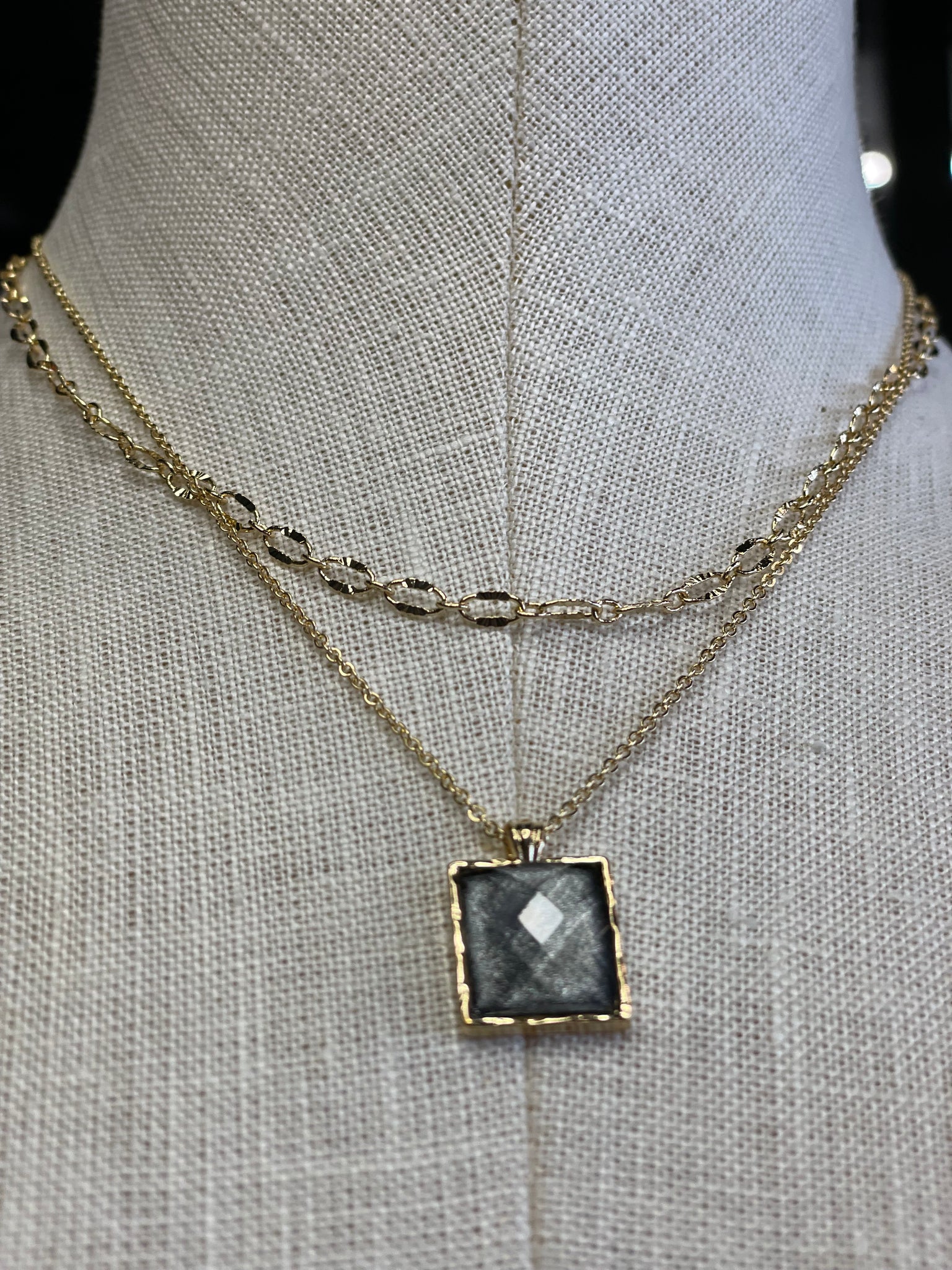 Double Chain Sparkle Stone Necklace
