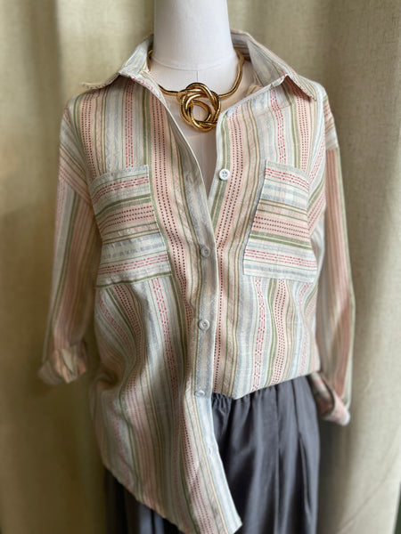 Pink/Green Striped Button Up