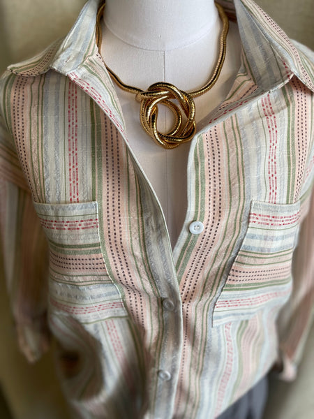 Pink/Green Striped Button Up