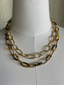 Tortoise & Gold Double Chain Necklace