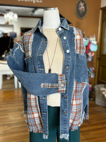 Plaid Patch Denim Jacket