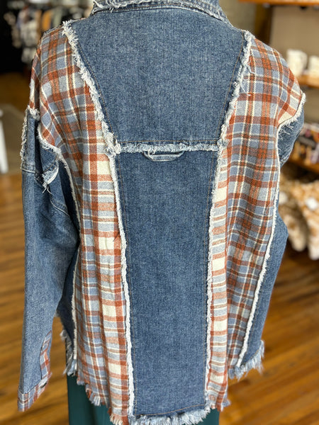 Plaid Patch Denim Jacket