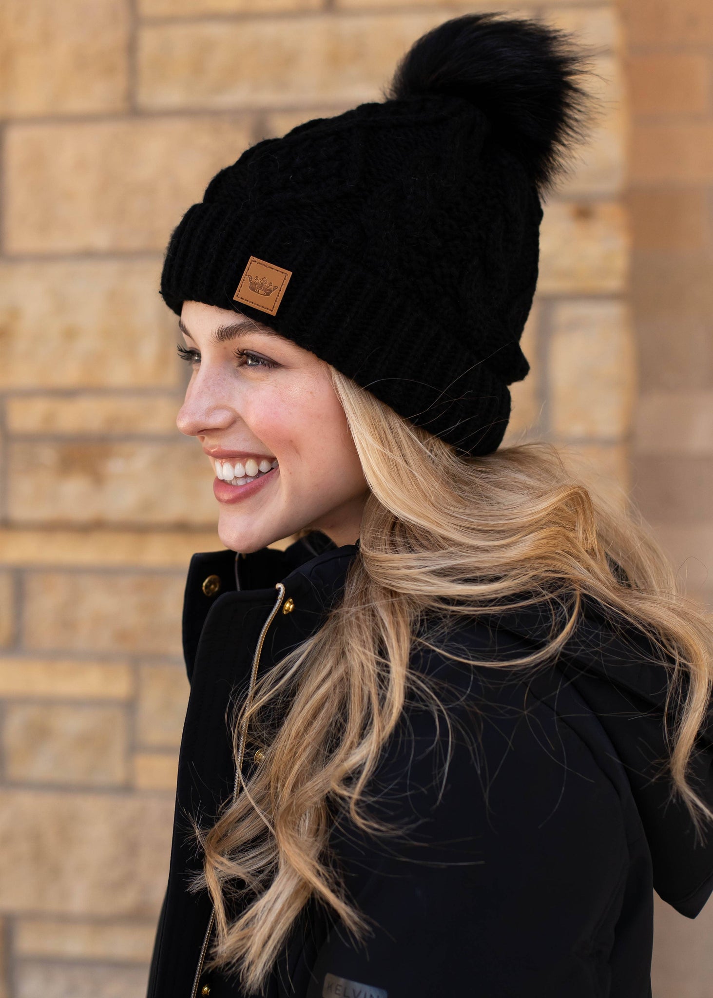 Black Cable Knit with Black Pom Hat