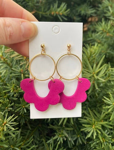 Fuchsia Hot Pink Clay Scalloped Earrings