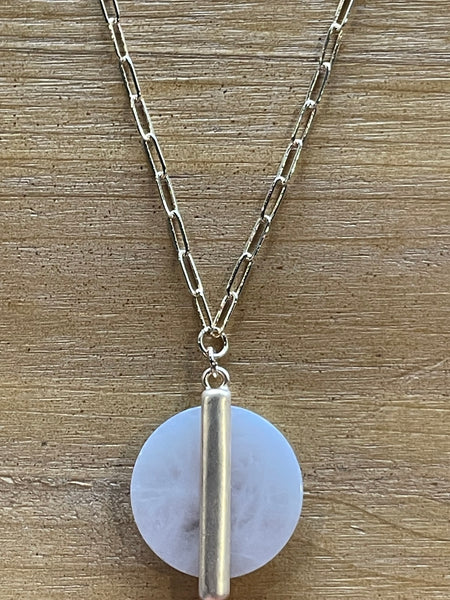 Circle Stone Gold Bar Necklace