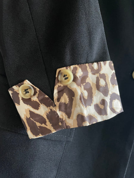 Leopard Lined 3/4 Sleeve Blazer