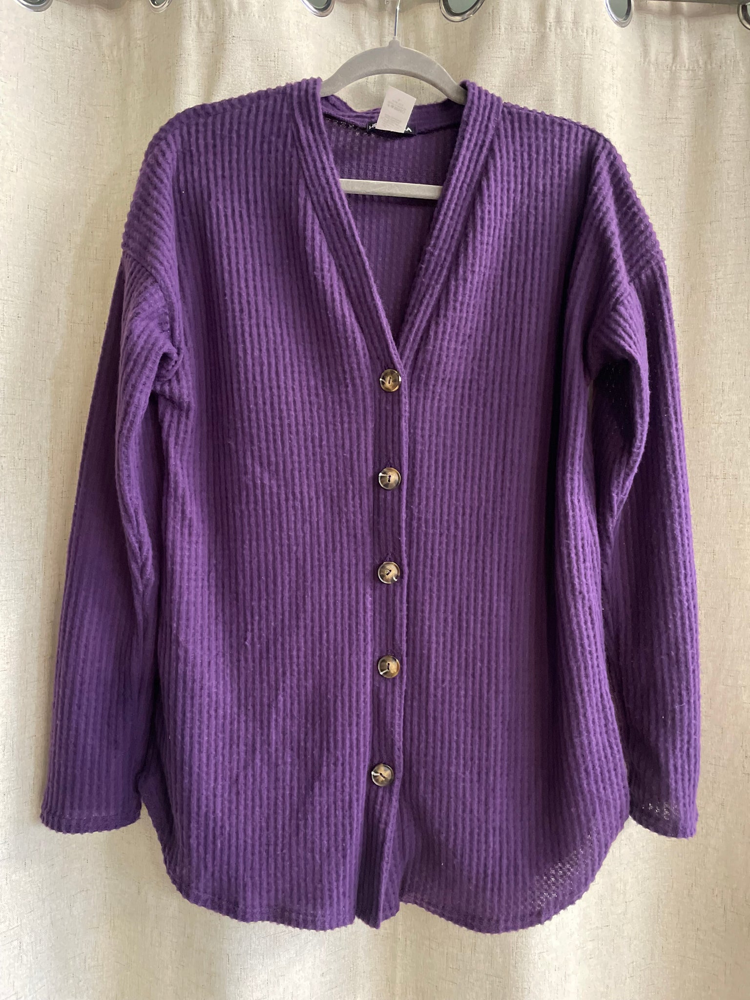 Soft Waffle Knit Button Down - Purple