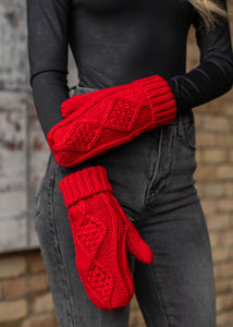 Red Cable Knit Mittens